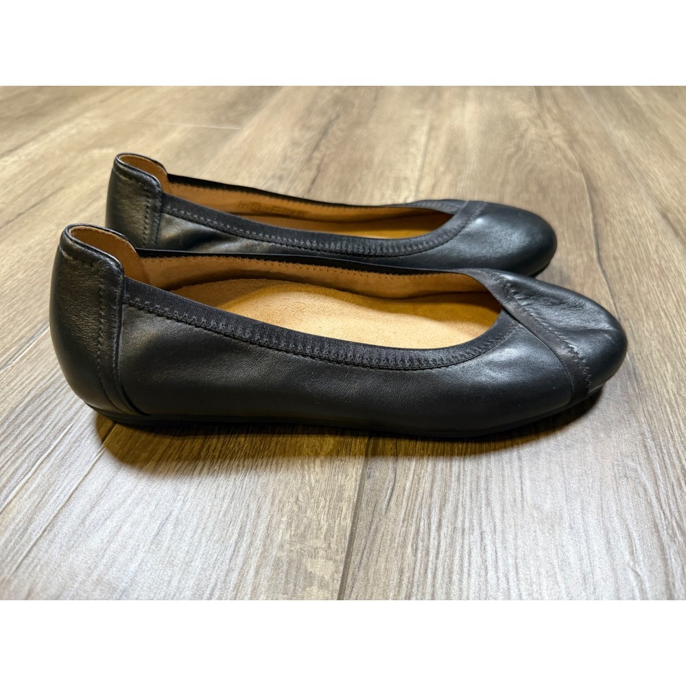 Vionic Caroll Black Leather Ballet Flats Womens 8 Orthotic Support AQ-04-2019